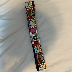 Adjustable belt with mustang seat belt buckle